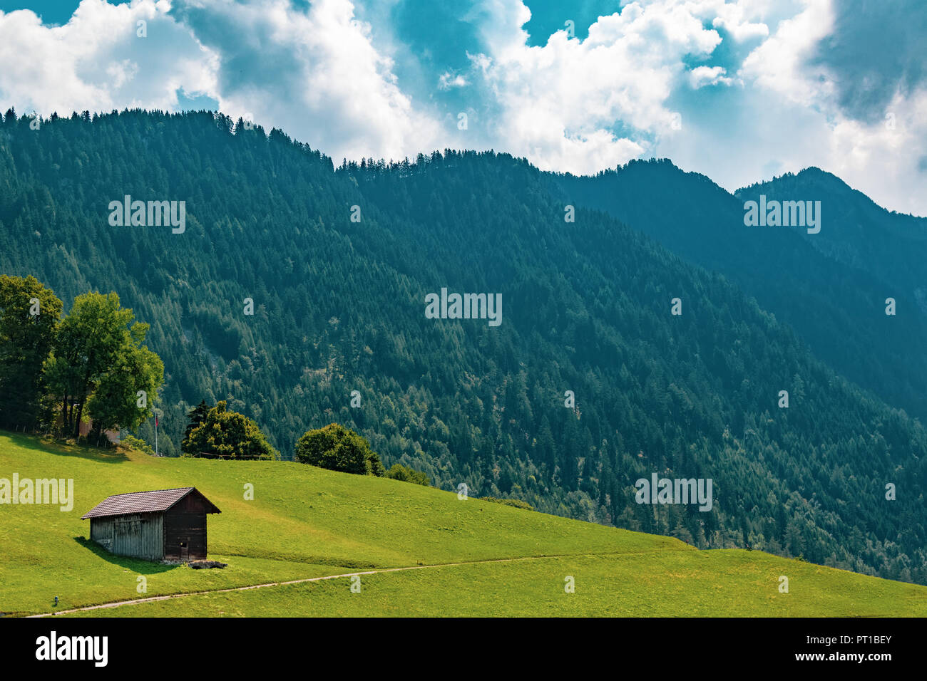 View Of The Landscape In The Alpine Principality Of Liechtenstein Stock 