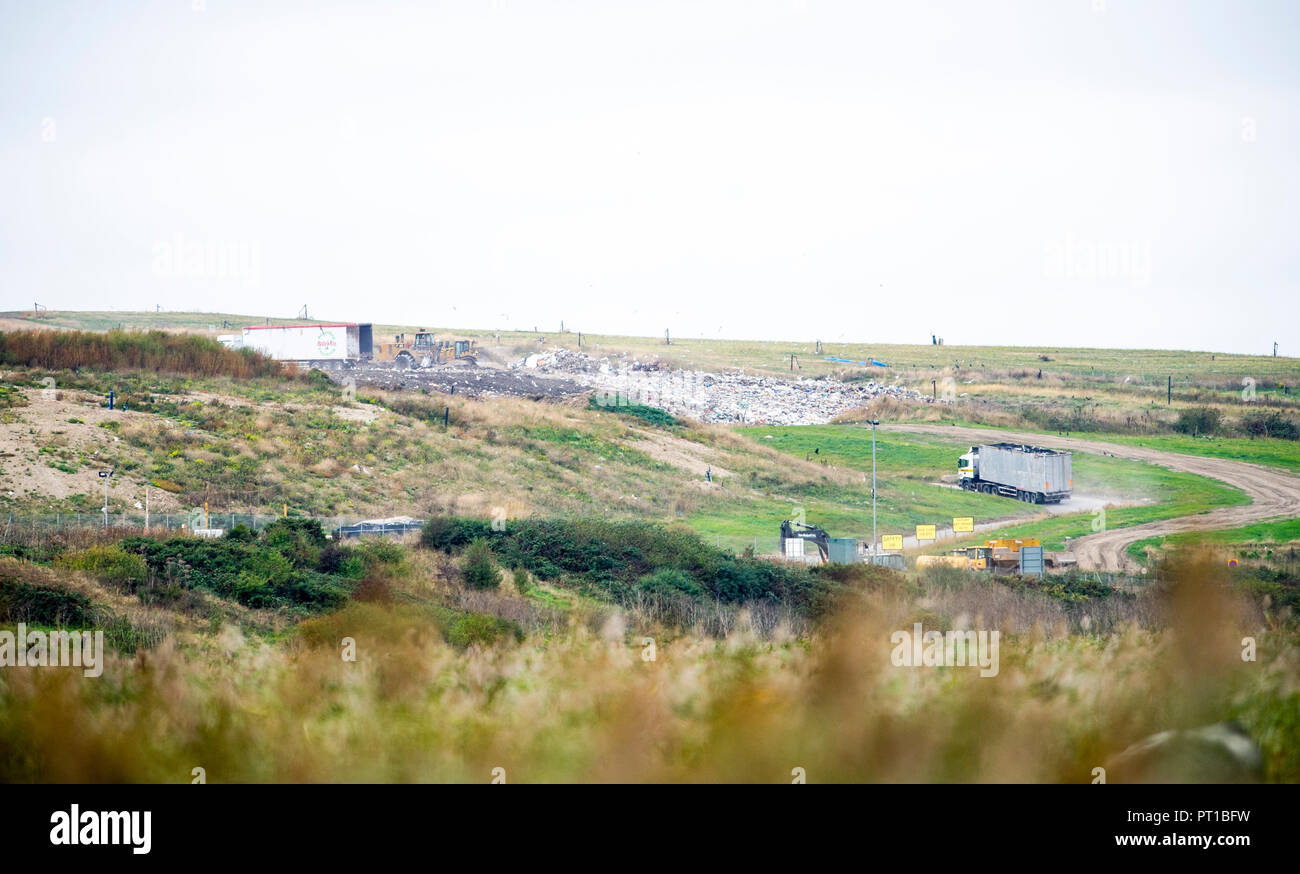 Rainham Marshes Essex UK - The Veolia landfill site at Purfleet Stock Photo