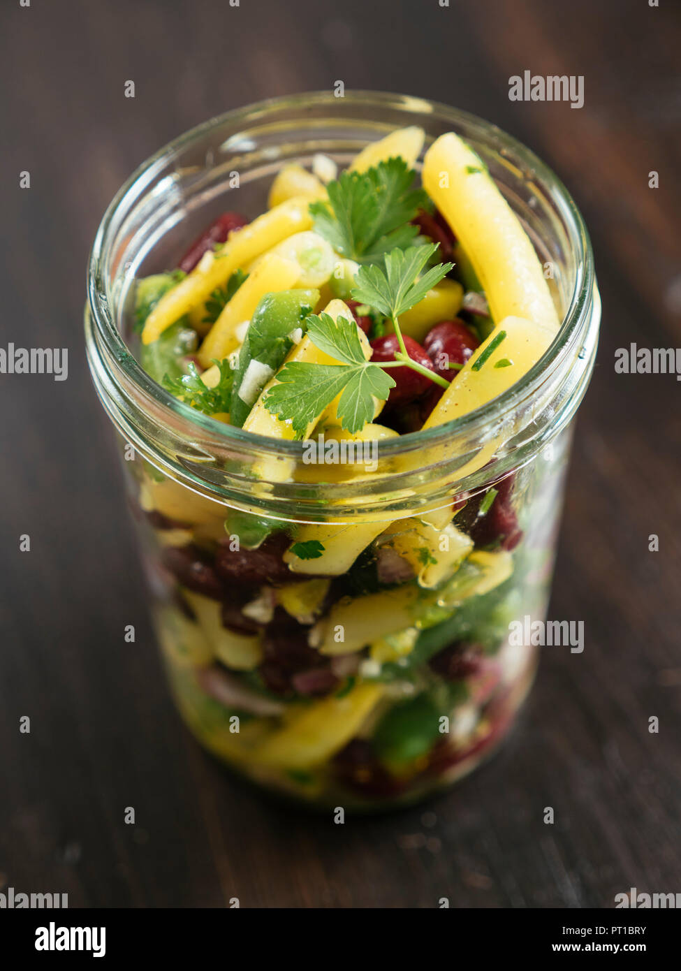 Jar of three bean salad Stock Photo