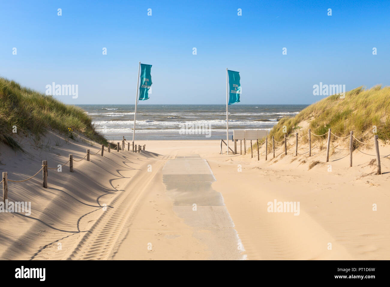 Beach and dunes at North Sea beach of Noordwijk aan Zee, The Netherlands Stock Photo