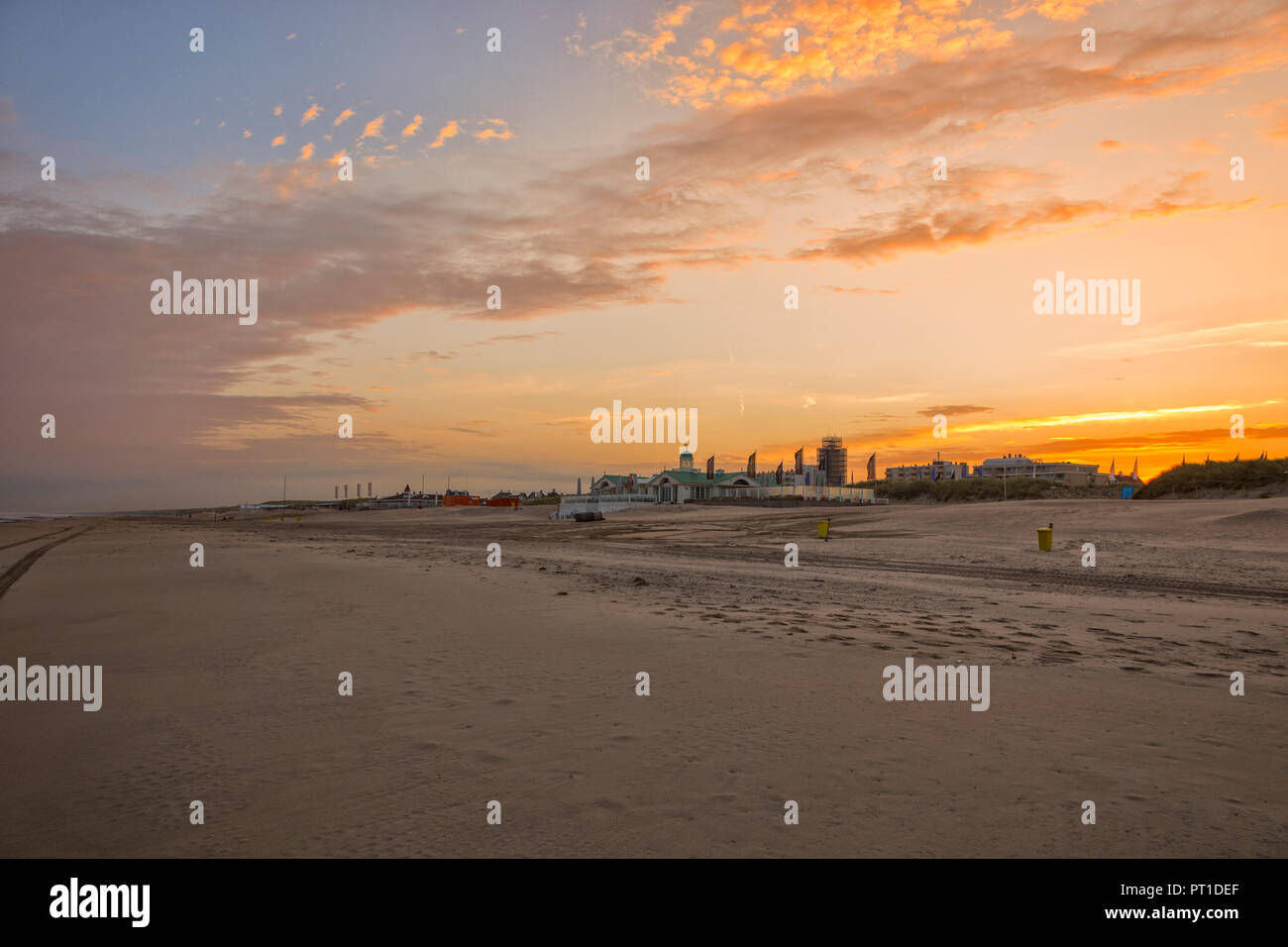 Sunset at the beach of Noordwijk ann Zee, The Netherlands Stock Photo