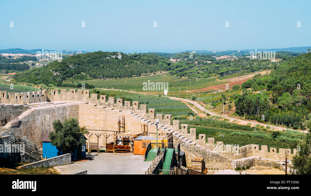 Castle Ramparts at Castelo de Obidos, Leiria District, Pinhal Litoral Portugal. Stock Photo