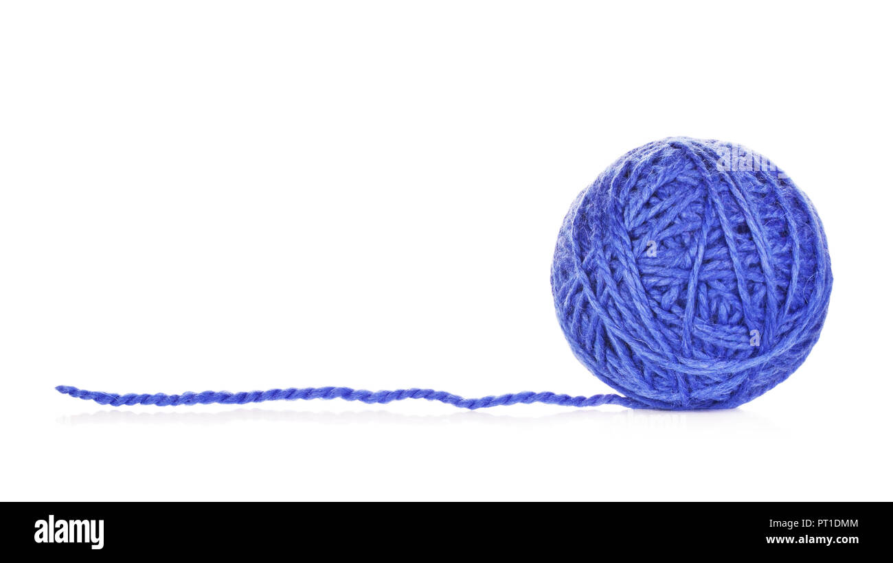 blue yarn ball, isolated on white background Stock Photo