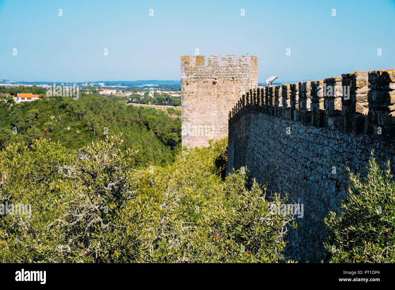 Castle Ramparts at Castelo de Obidos, Leiria District, Pinhal Litoral, Portugal Stock Photo