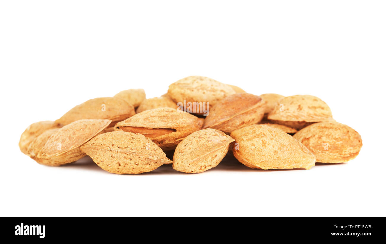 almonds in a shell, isolated on white background Stock Photo