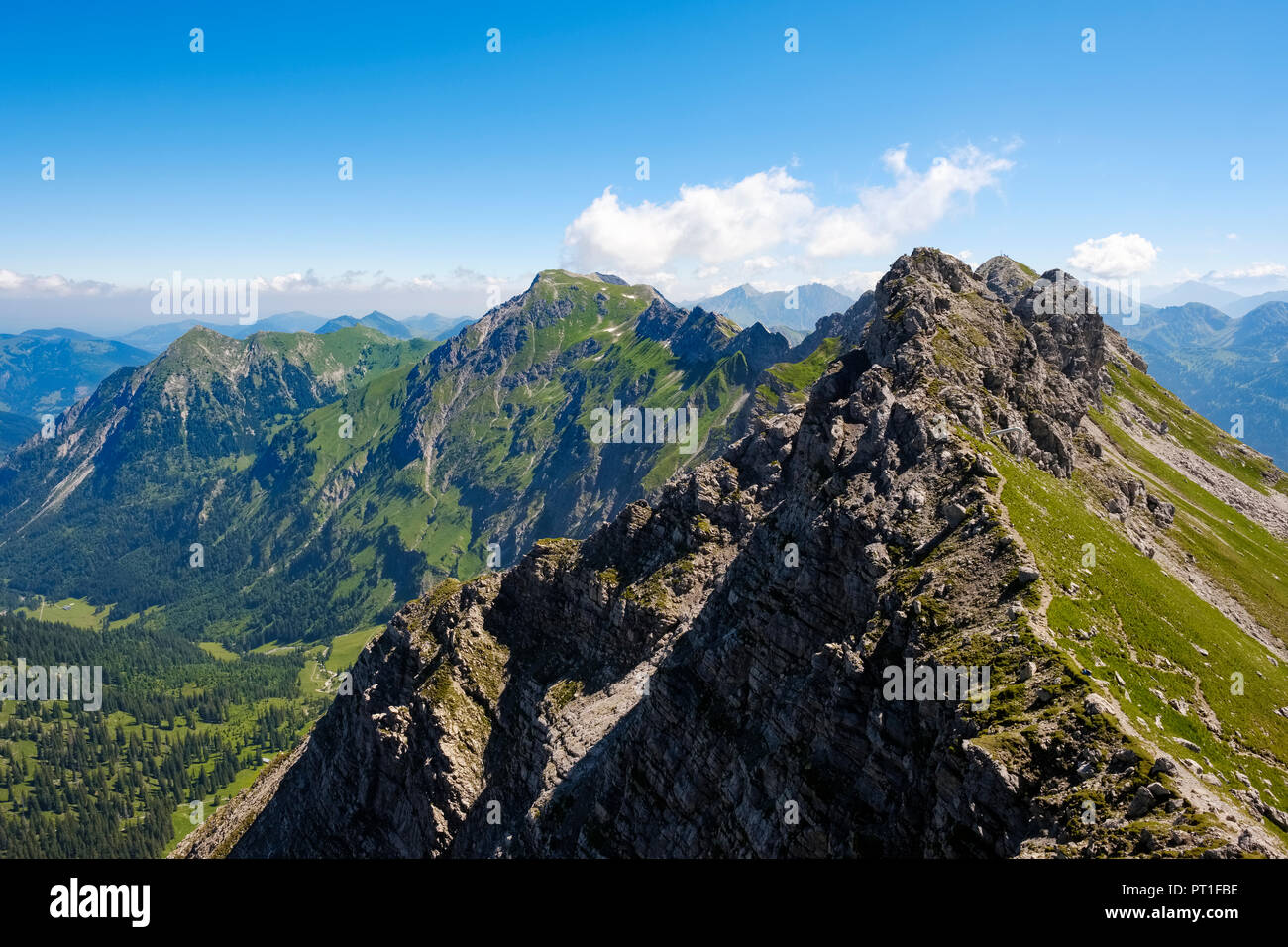 View from Nebelhorn to Rotspitze, Grosser Daumen and Wengenkopf Stock Photo