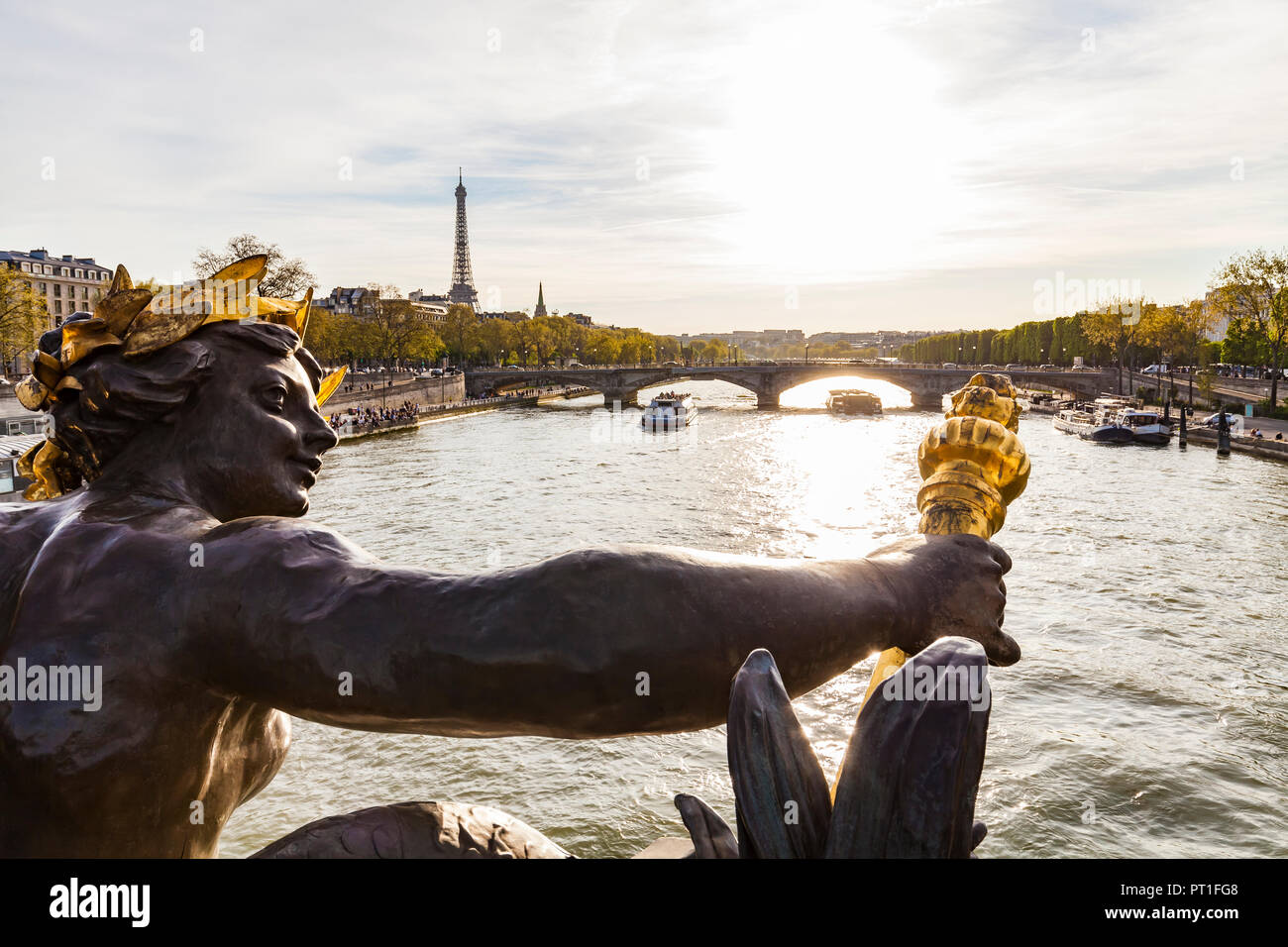 France, Paris, Bronze figures of Pont Alexandre III Stock Photo