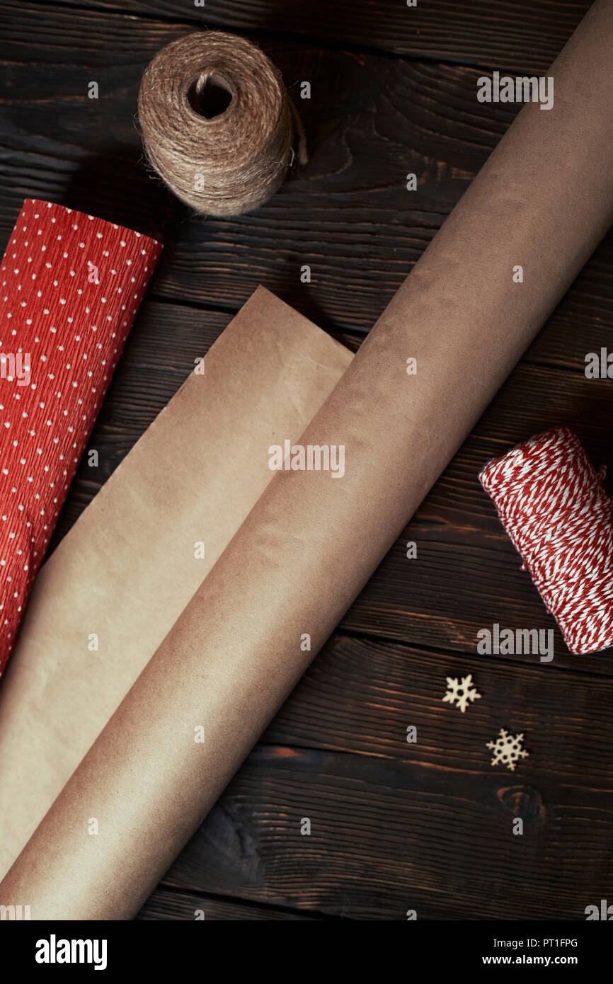 Packing material on dark wood Stock Photo