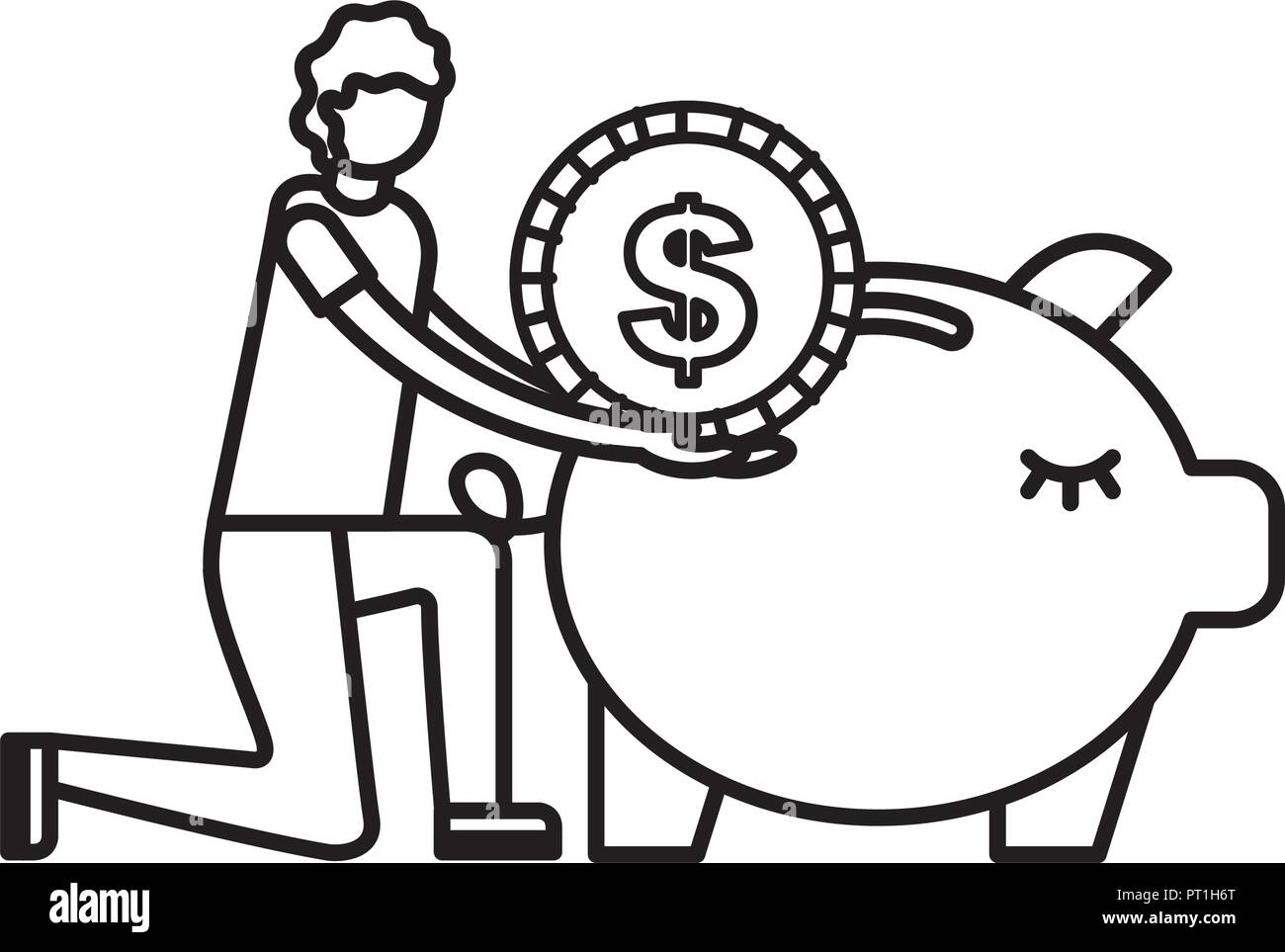 man pushing coin in piggy bank Stock Vector Image & Art - Alamy