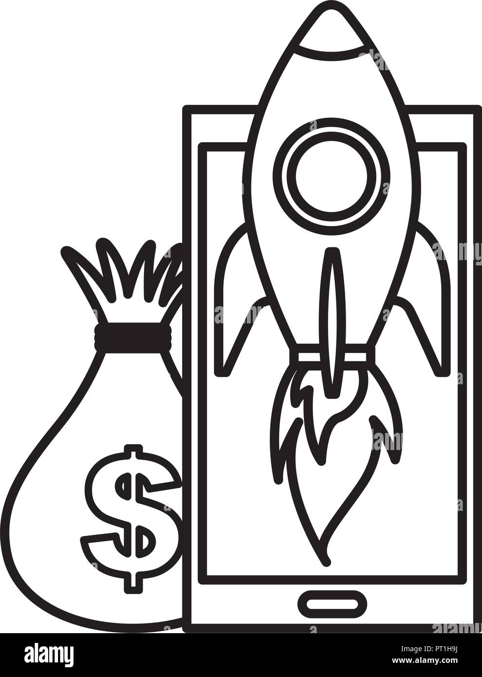 smartphone money bag rocket startup Stock Vector Image & Art - Alamy