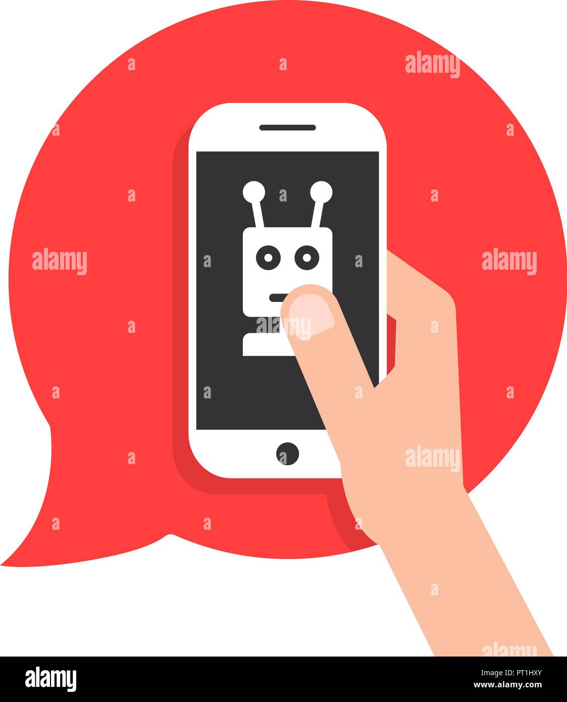 chatbot phone on red speech bubble Stock Vector