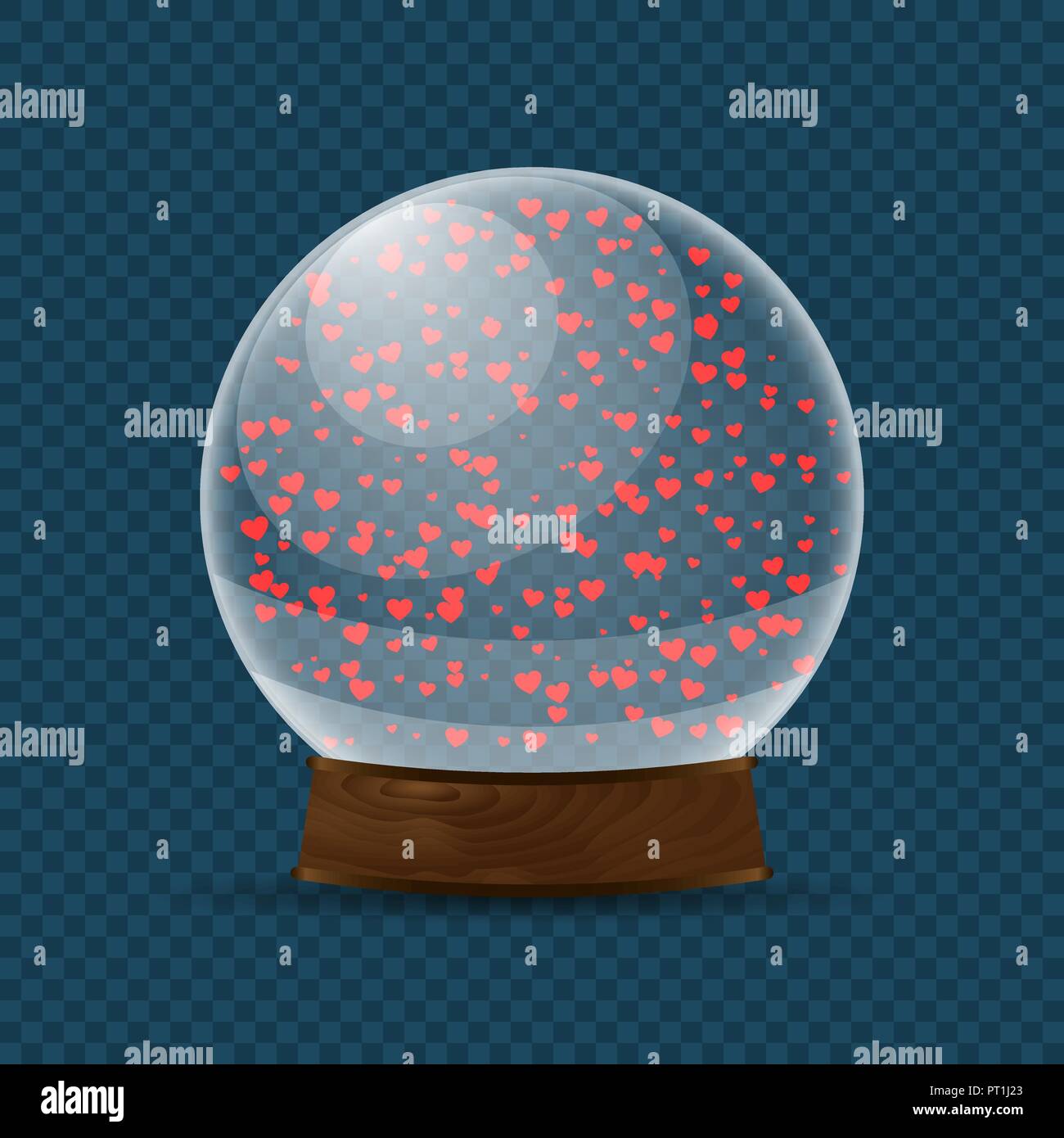 snow globe with falling hearts Stock Vector