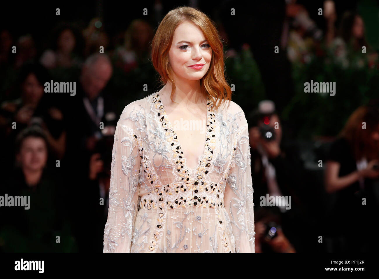 VENICE, ITALY - AUGUST 30: Emma Stone walks the red carpet of the movie 'The Favourite' during the 75th Venice Film Festival on August 30, 2018 in Ven Stock Photo