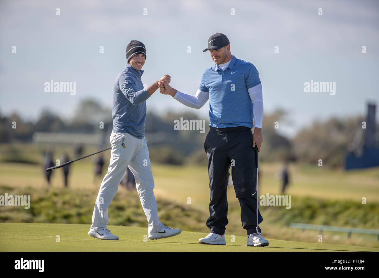 USA's chase Koepka celebrates his monster putt for birdie on the 16th