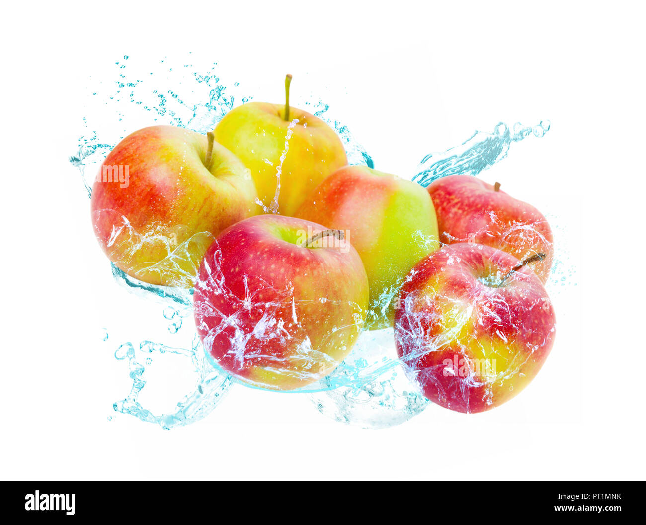 Apples falling in water, water splashes isolated Stock Photo