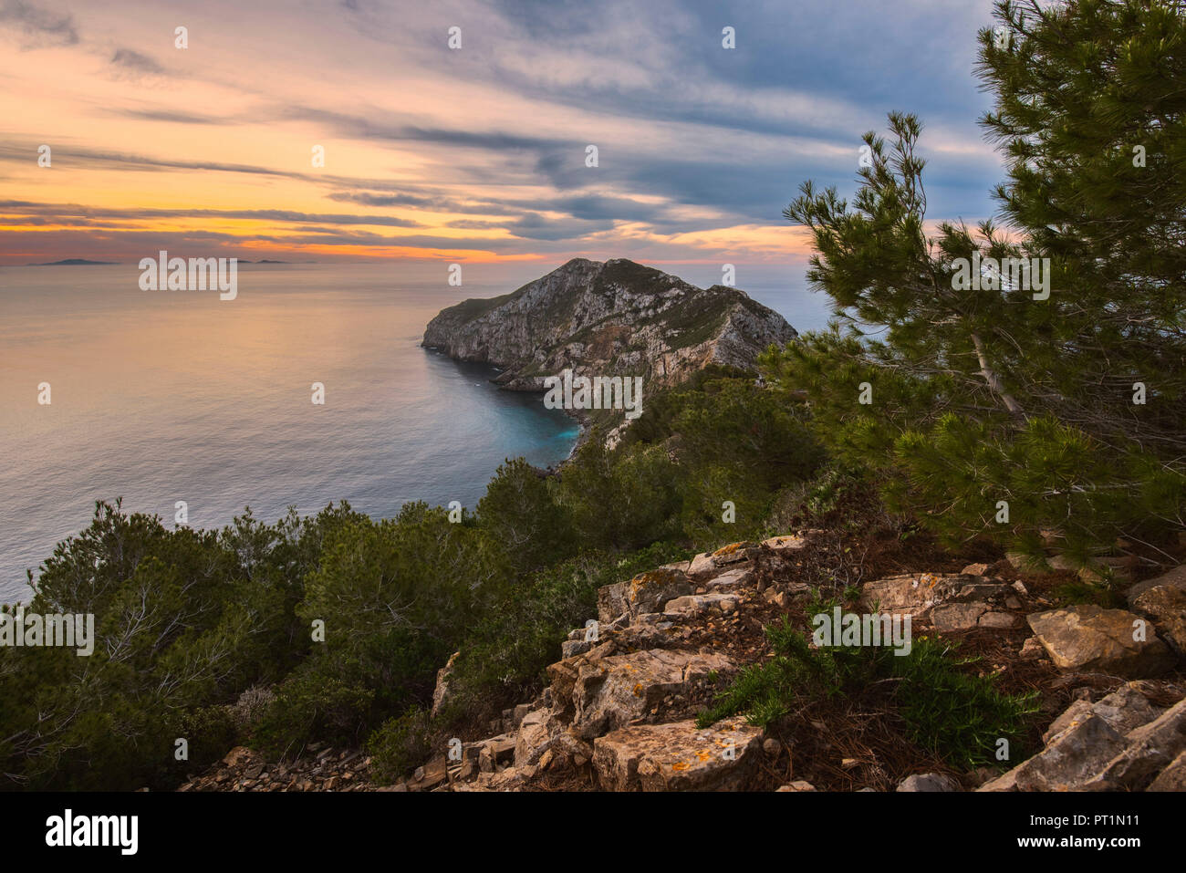 Sunrise on Punta Bassana, Marettimo, Egadi Island, Trapani, Sicily, Italy, Europe Stock Photo