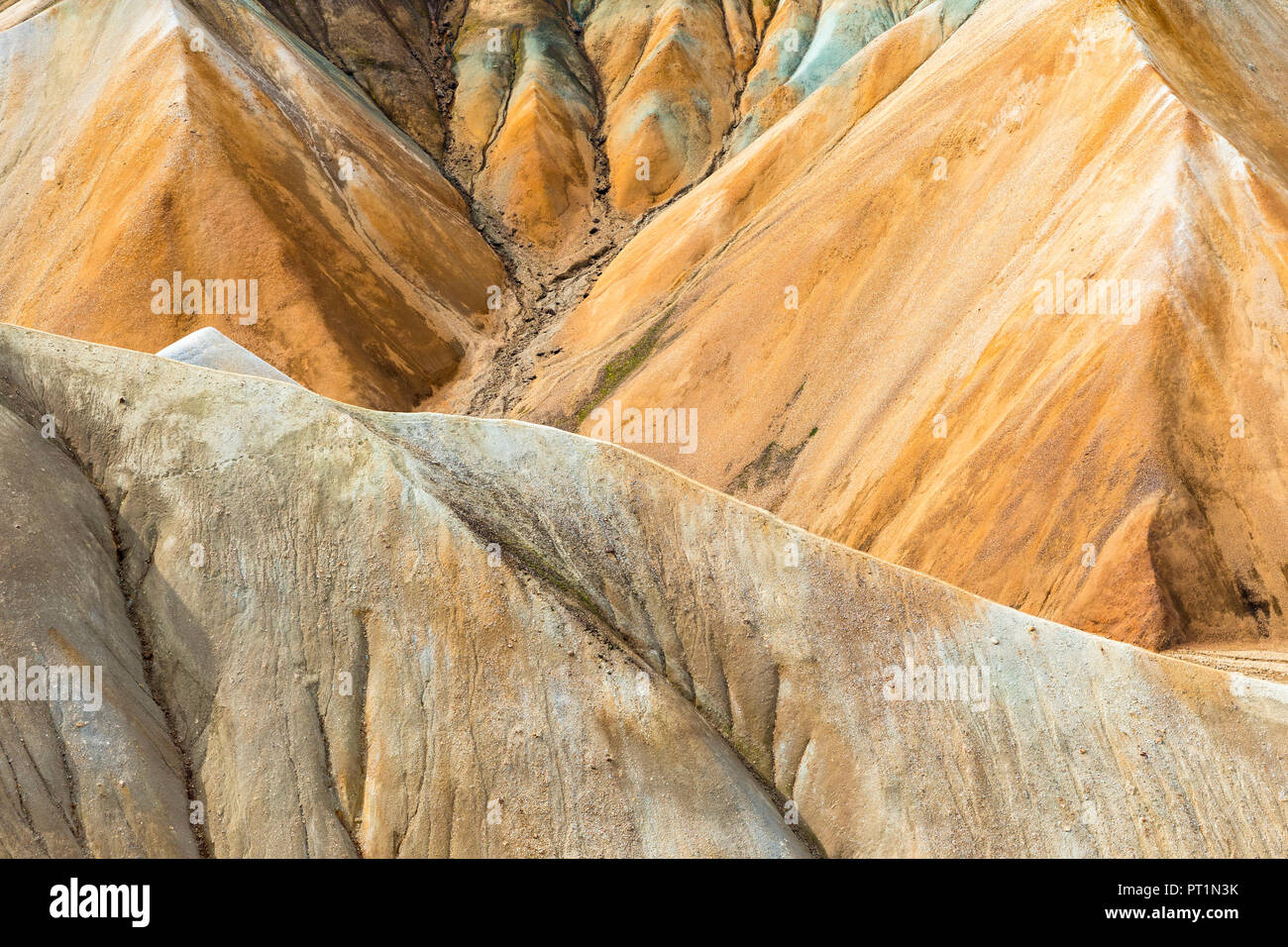 Landmannalaugar, view from the Blahnukur mountain (Landmannalaugar, Fjallabak Nature Reserve, Highlands, Southern Region, Iceland, Europe) Stock Photo