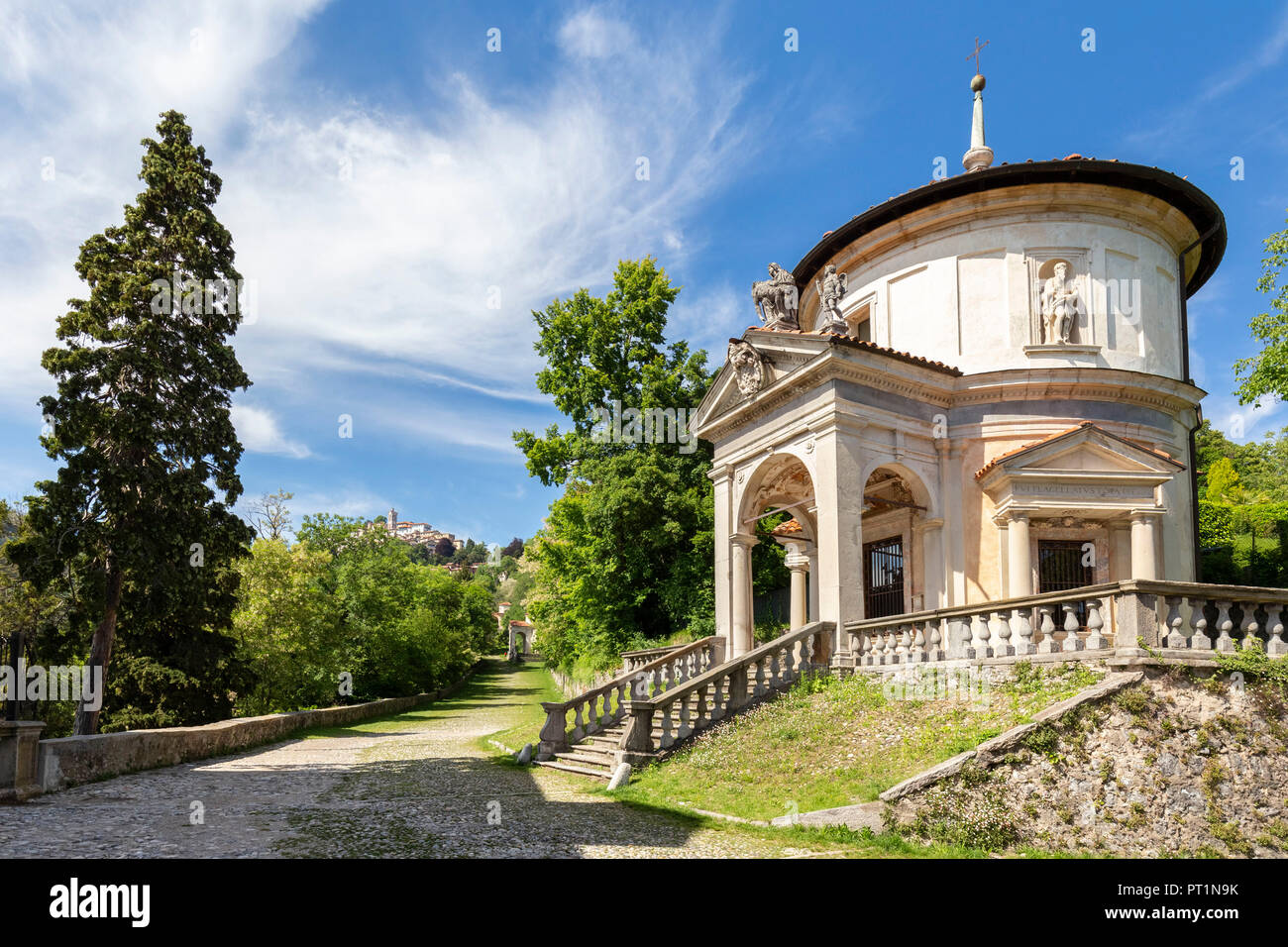 View of the chapels and the sacred way of Sacro Monte di Varese, Unesco World Heritage Site, Sacro Monte di Varese, Varese, Lombardy, Italy, Stock Photo