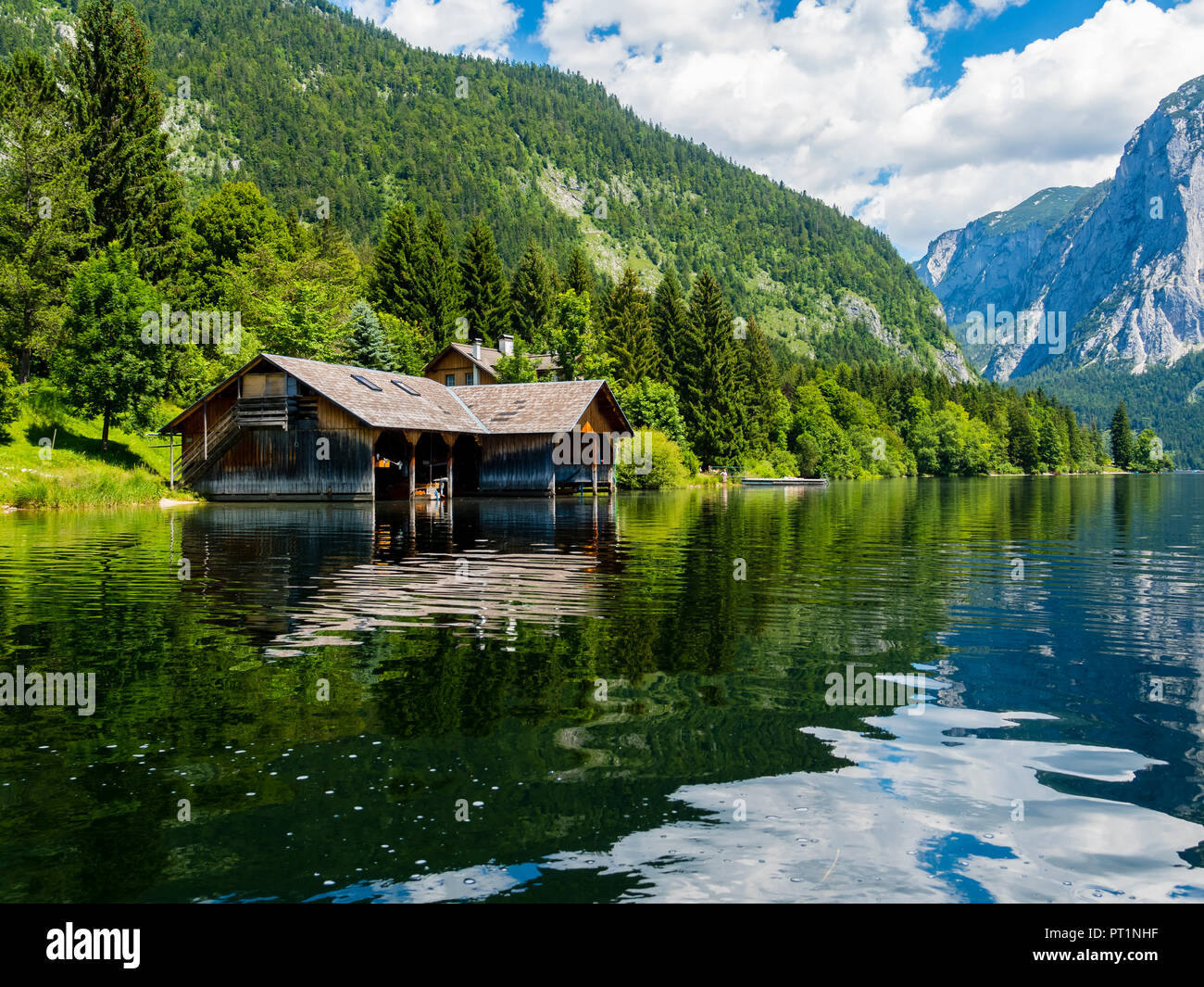 Austria, Styria, Altaussee, boathouse at Altausseer See Stock Photo