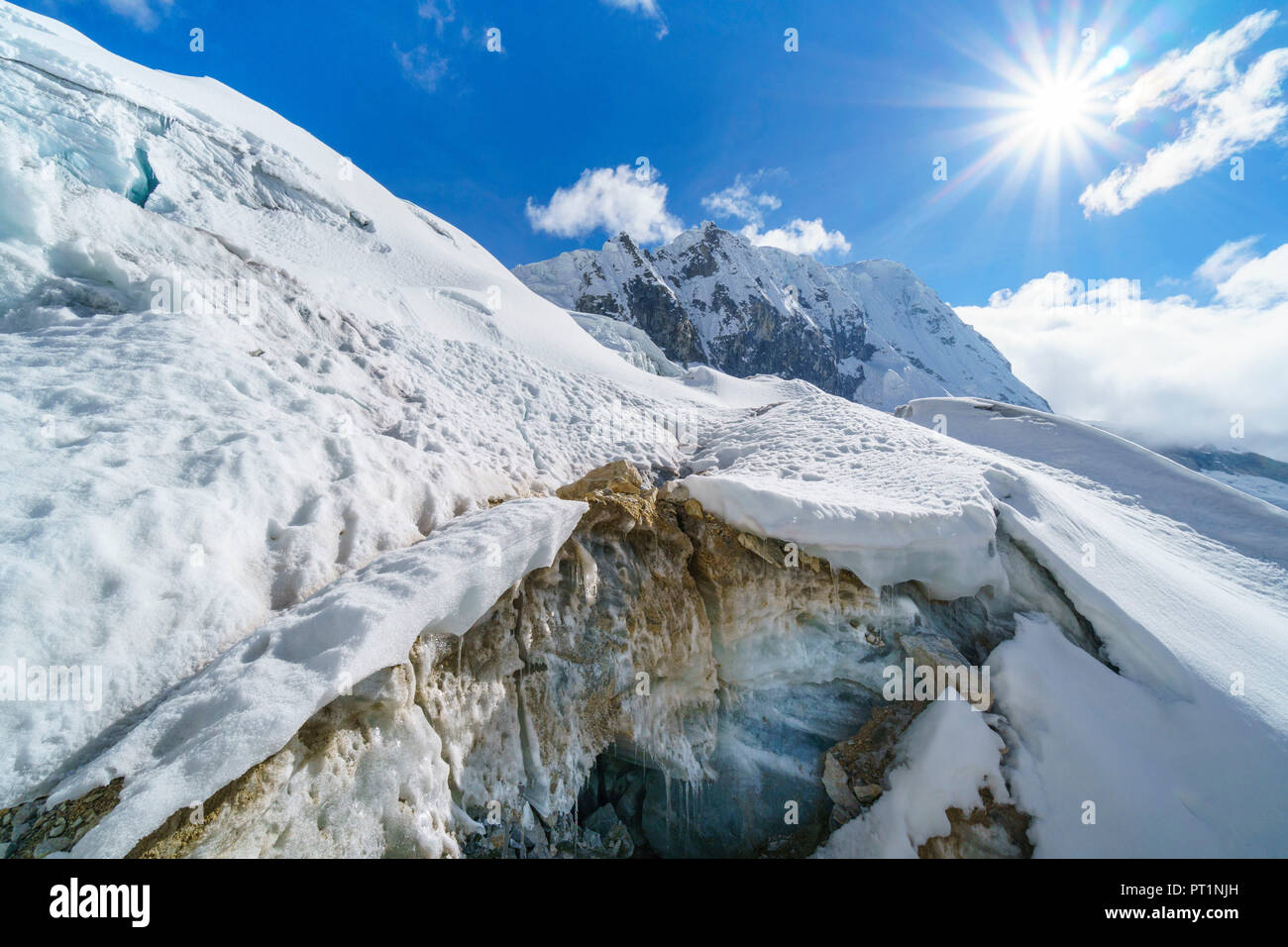 The glacier of Pisco mount in a sunny day, Ancasch, Cordigliera Blanca, Peru Stock Photo