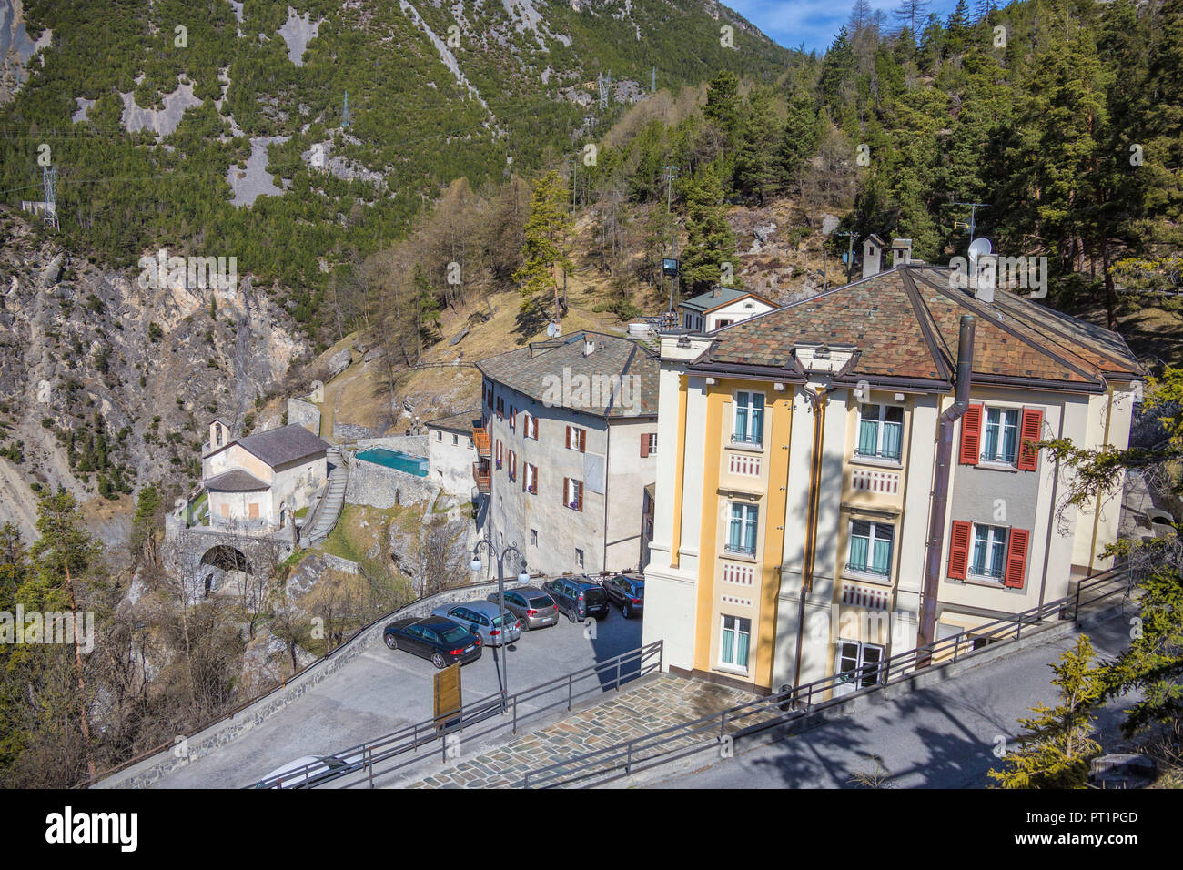 The spa complex called Bagni Vecchi of Bormio Upper Valtellina Lombardy Italy Stock Photo