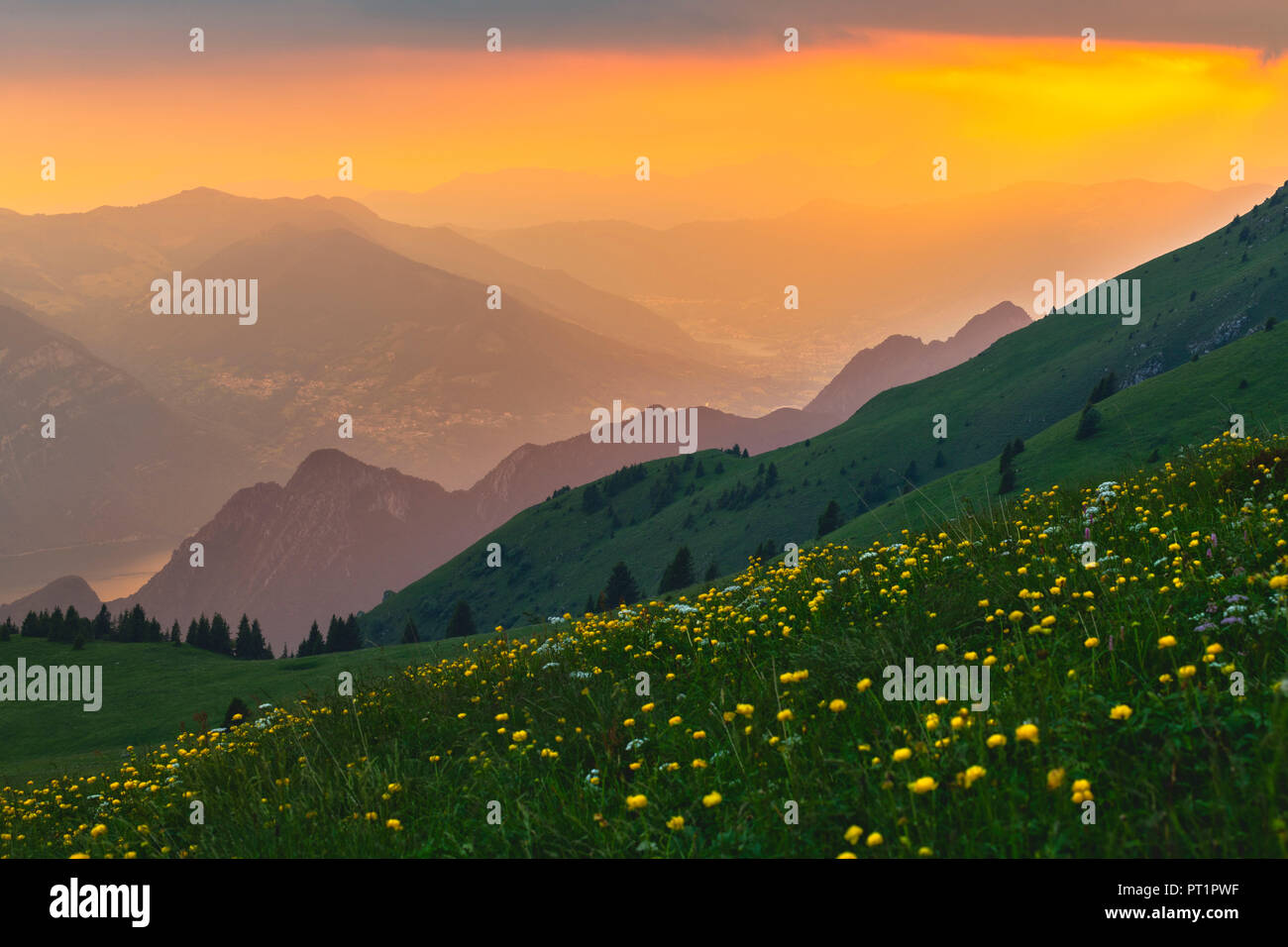 Mount Guglielmo at sunset, Lombardy district, Brescia province, Italy, Stock Photo