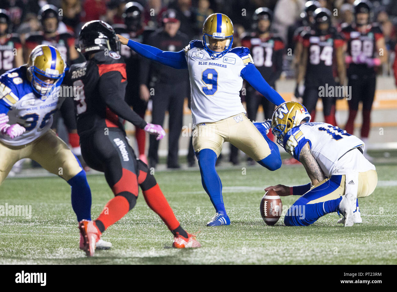 Ottawa, Canada. 5 October 2018. Winnipeg Blue Bombers Kicker Justin ...