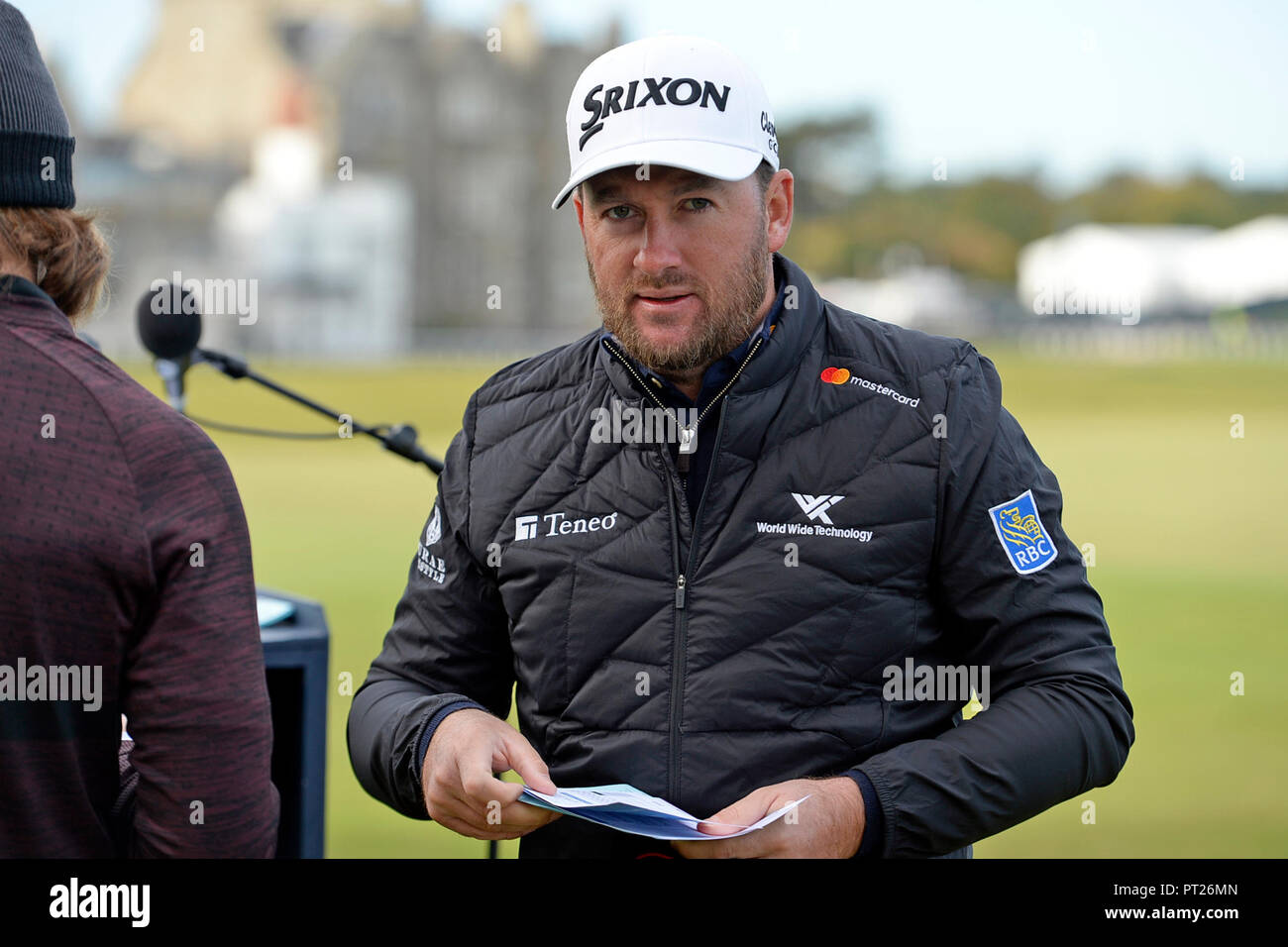 St Andrews, Scotland, UK, 06, October, 2018. Graeme McDowell on the first tee of the Old Course, St Andrews, on Day 3 of the Dunhill Links Championship. © Ken Jack / Alamy Live News Stock Photo