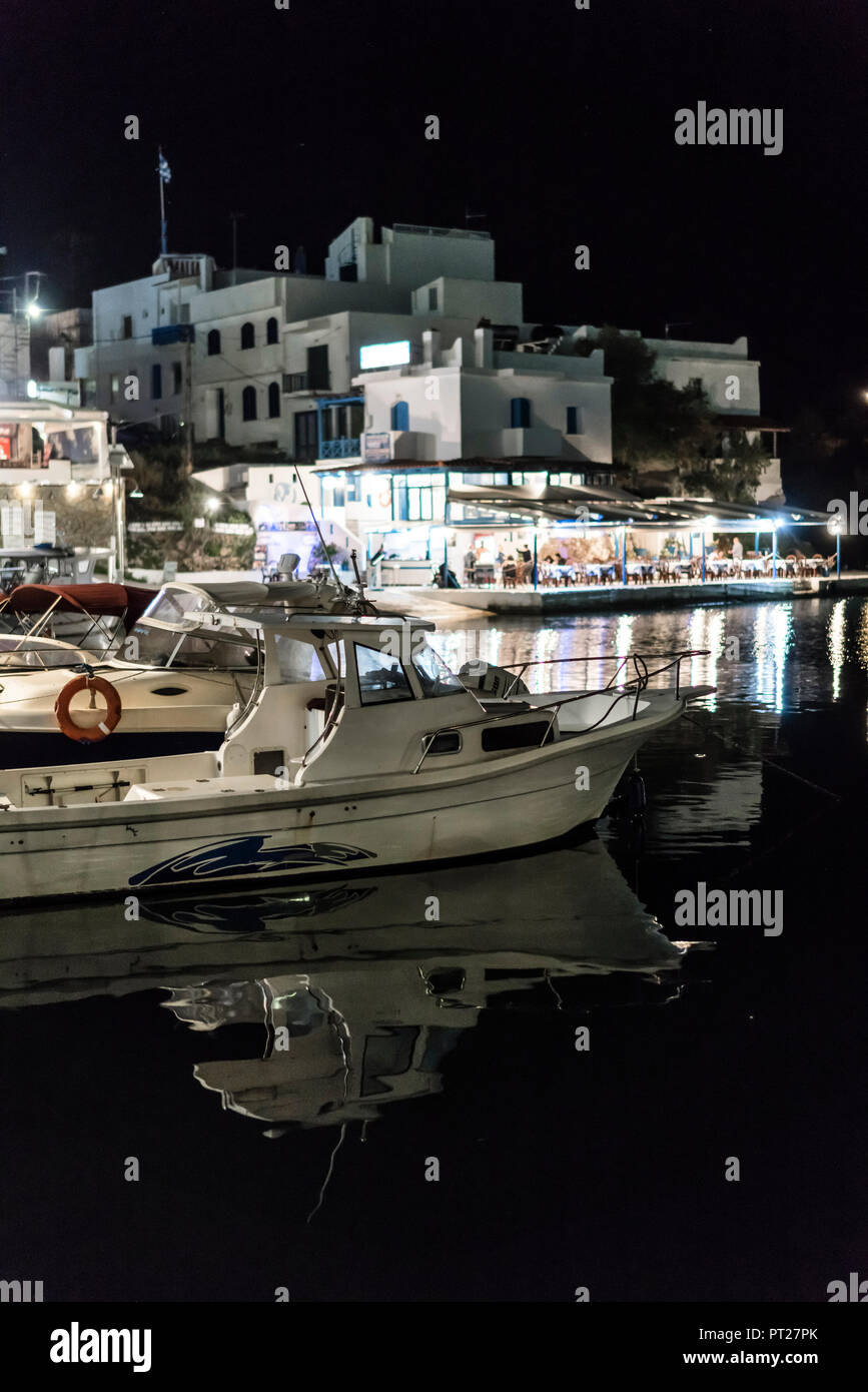 Greece, Crete, Sisi, harbour at night Stock Photo