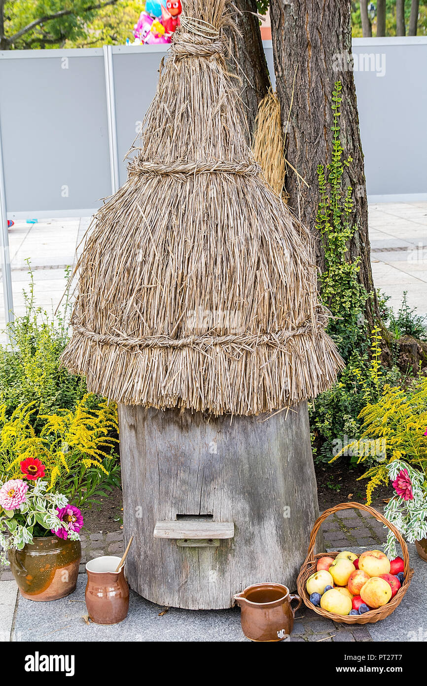 Traditional bee hive at market square in Krzeszowice (Poland) Stock Photo