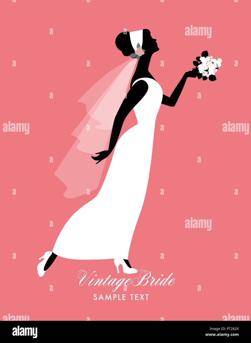 Elegant bride dressed in vintage style wedding dress. Vector Illustration Stock Vector