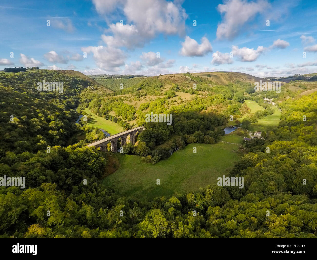 Bakewell, Derbyshire Peak District National Park, the Monsal Trail, Headstone Viaduct, Image 9, Aerial Landscape Stock Photo