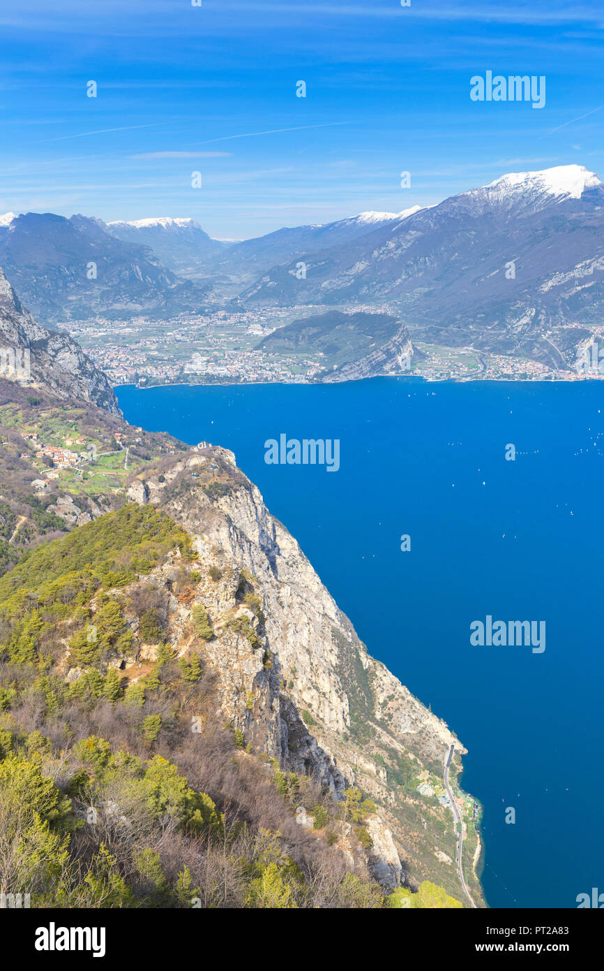 Overview of the High Garda Lake from above, Pregasina, Riva del Garda, Garda Lake, Trento province, Trentino Alto Adige, Italy, Europe, Stock Photo