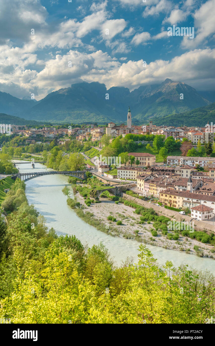 Belluno, province of Belluno, Veneto, Italy, Europe, View of town and cathedral of San Martino, Stock Photo