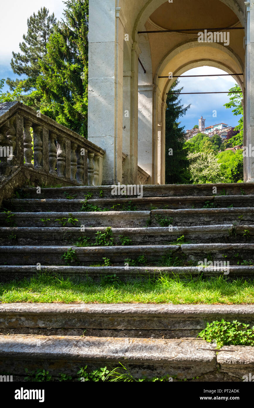 View of the chapels and the sacred way of Sacro Monte di Varese, Unesco World Heritage Site, Sacro Monte di Varese, Varese, Lombardy, Italy, Stock Photo