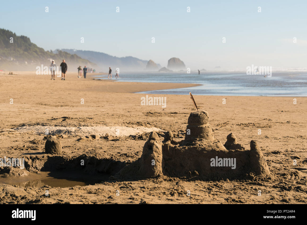 Pacific Coast, Cannon Beach, Beach, Sandcastle Stock Photo Alamy