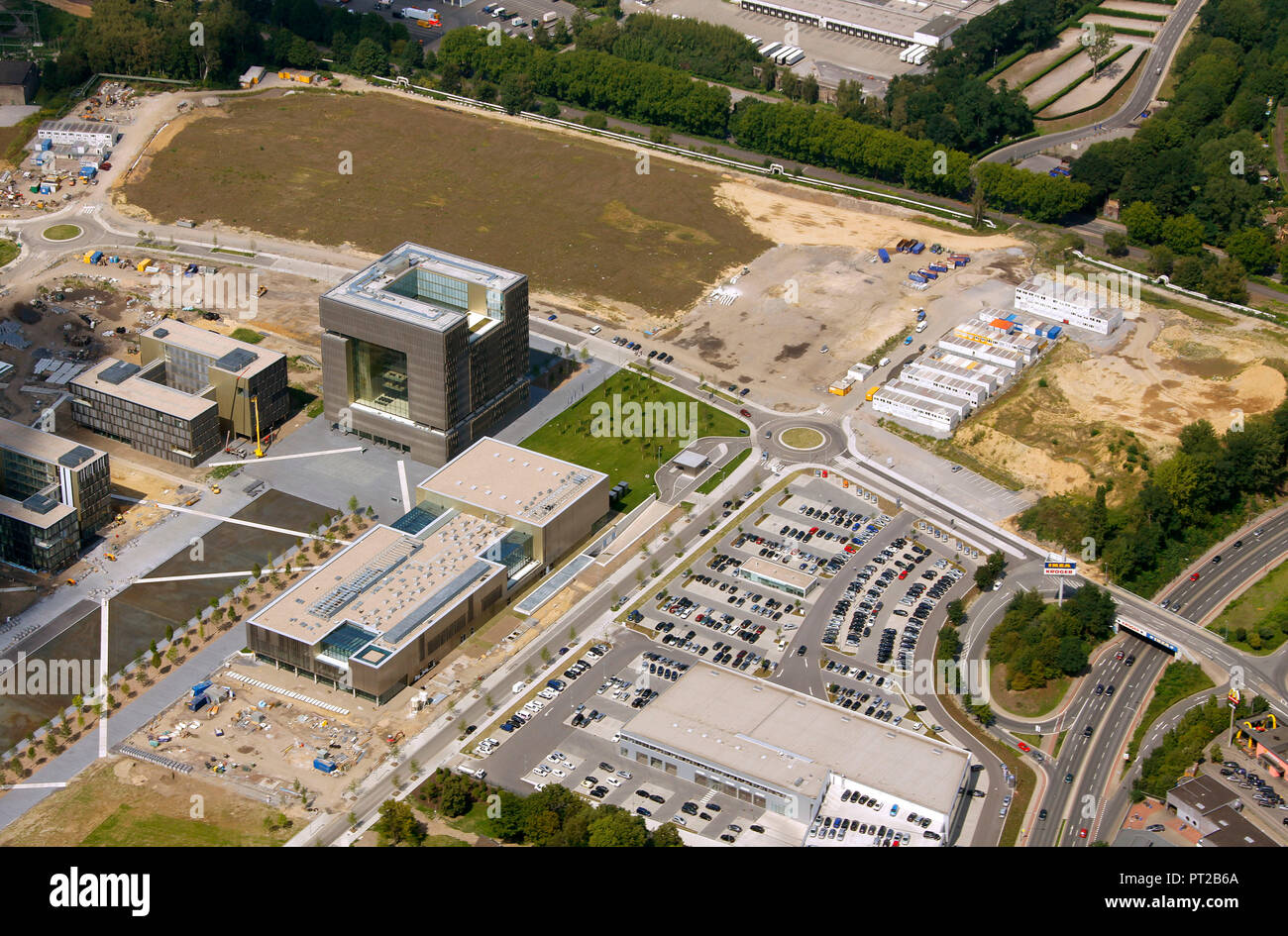 Aerial view, ThyssenKrupp ThyssenKrupp Quarter, Essen, Ruhr Area, North Rhine-Westphalia, Germany, Europe, Stock Photo