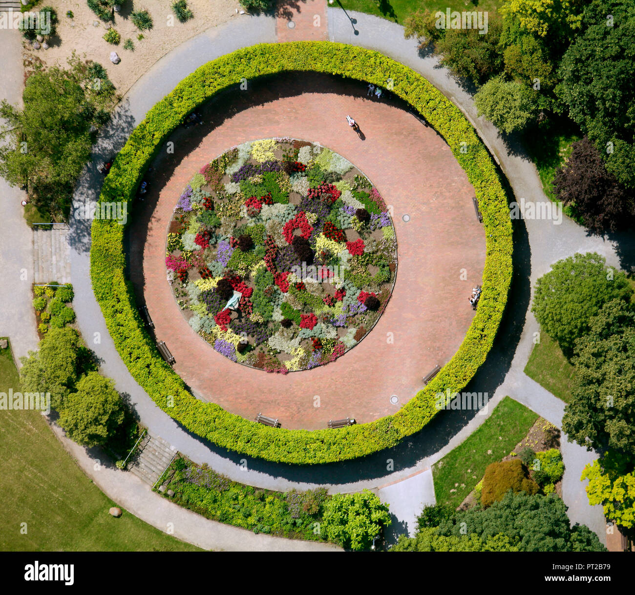 Aerial View, Grugapark, rose bed, Essen, Ruhr Area, North Rhine-Westphalia, Germany, Europe, Stock Photo