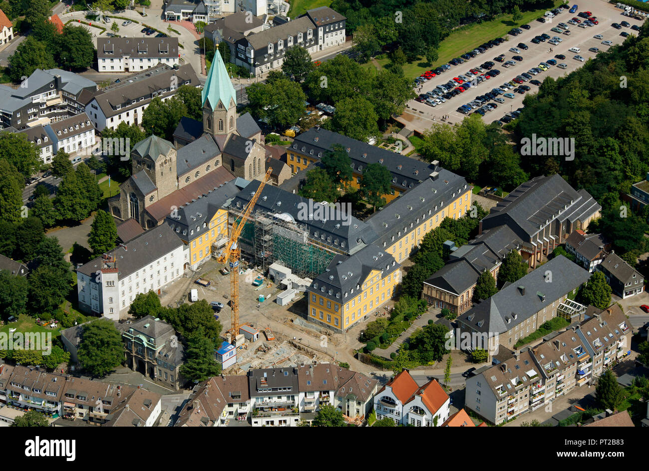 Aerial view, restoration Folkwangschule Abbey Essen Werden, Essen, Ruhr area, North Rhine-Westphalia, Germany, Europe, Stock Photo