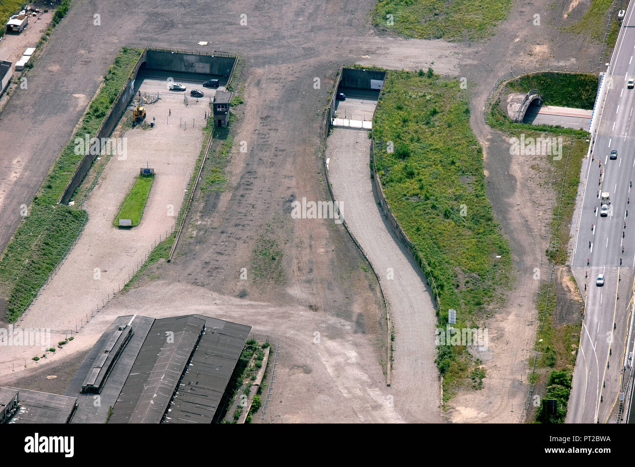 Aerial view, Love Parade disaster, disaster, responsibility, Love Parade underpass was unblocked, freight station Duisburg, Duisburg, Ruhr area, North Rhine-Westphalia, Germany, Europe Stock Photo