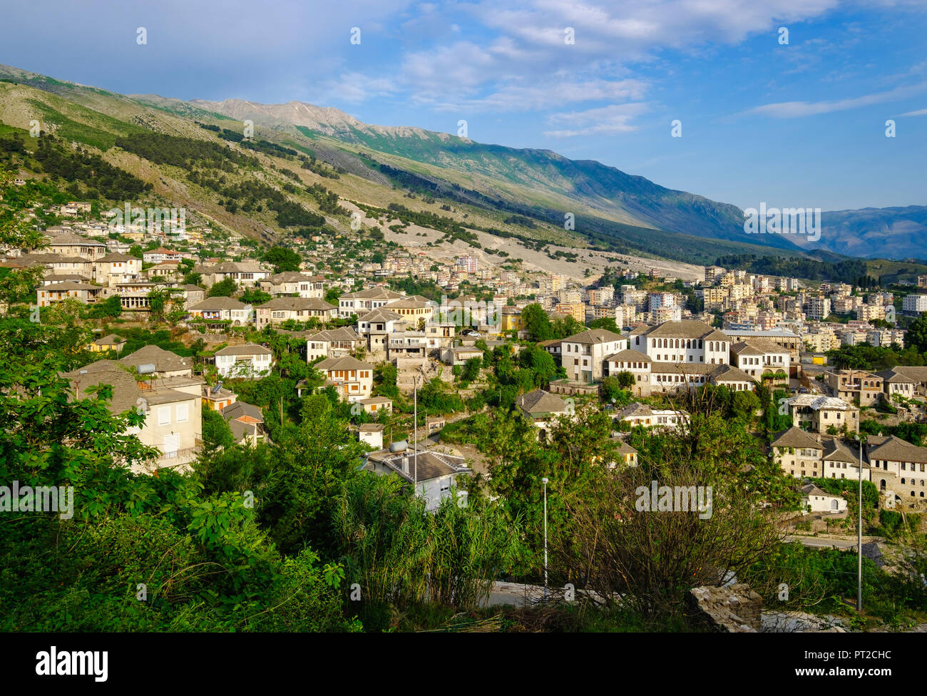 Albania, Gjirokaster, city view and Mali i Gjere mountains Stock Photo