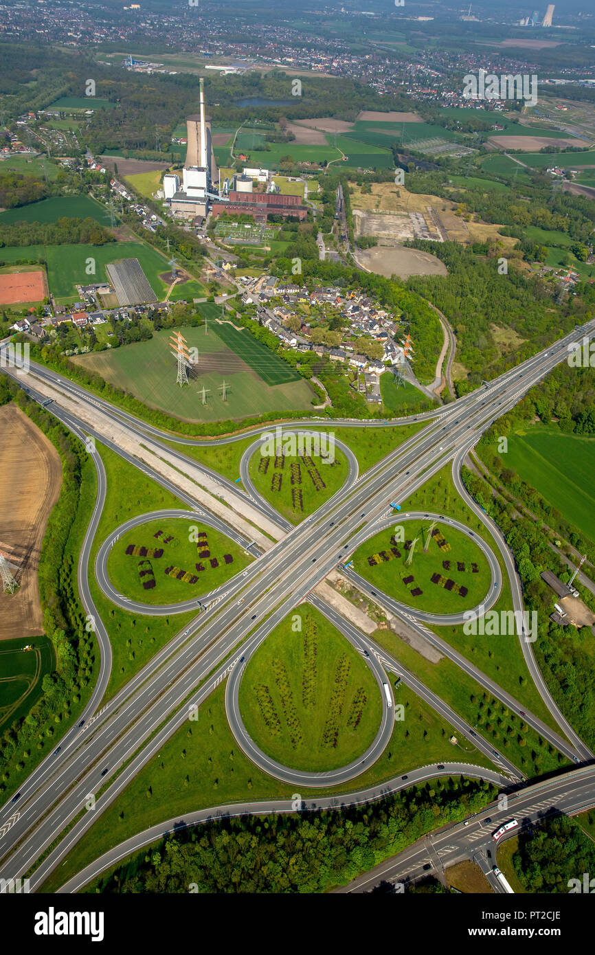 decommissioned coal power plant, interchange Castrop-Rauxel motorway A45 and A42, EON energy company, district heating, Ruhr area, North Rhine-Westphalia, Germany, Europe, Stock Photo