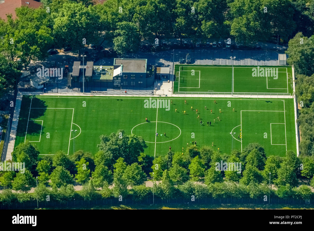 Football training at the Evonik football school next to SignalIdunaPark, Dortmund, Ruhr area, North Rhine-Westphalia, Germany Stock Photo