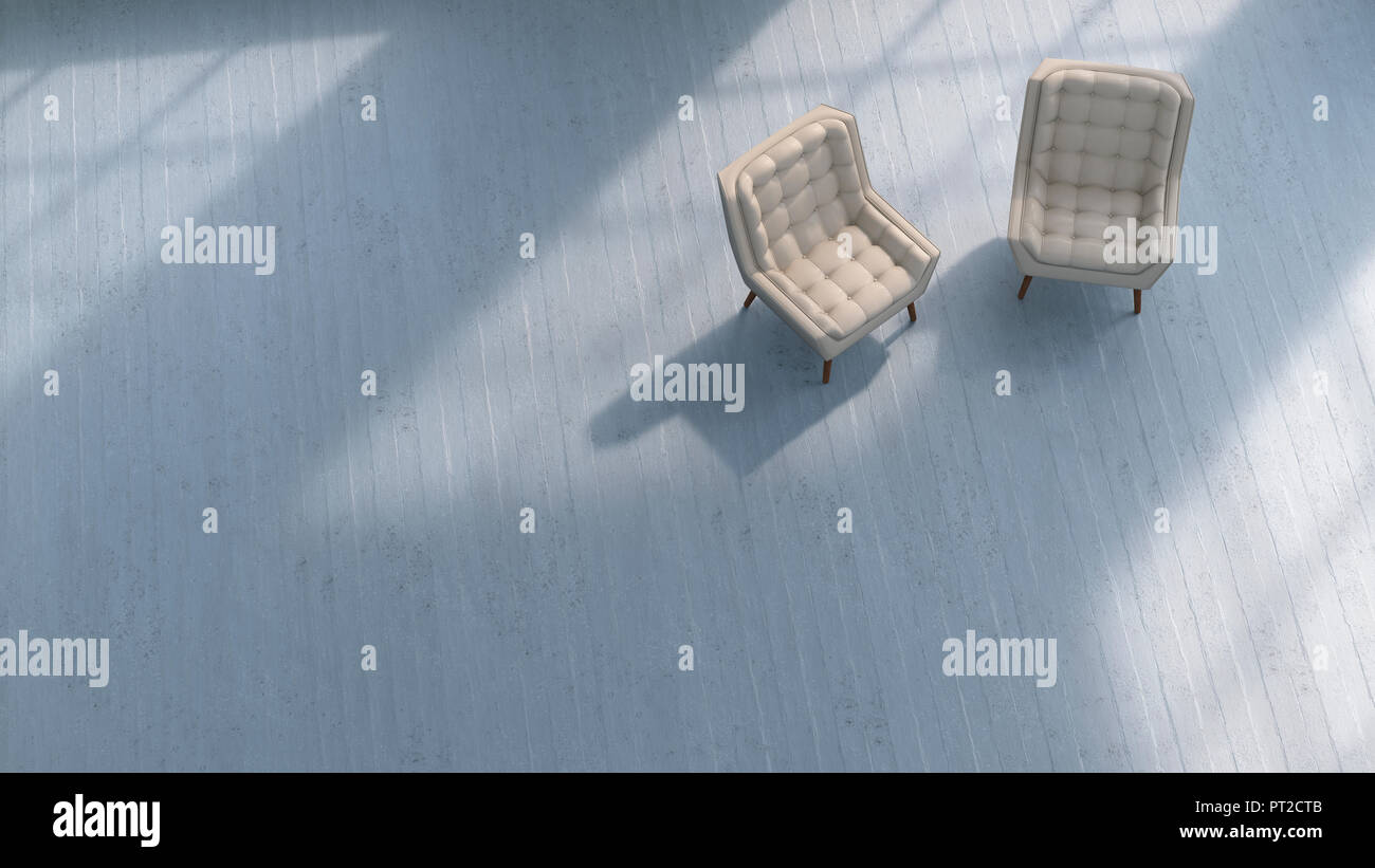 3D rendering, Two chairs on concrete floor Stock Photo