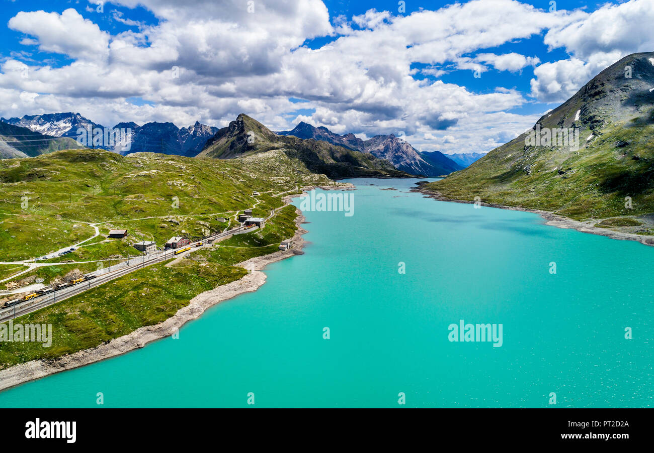 Switzerland, Graubuenden Aerial view of Lago Bianco and railway track Pass Photo - Alamy