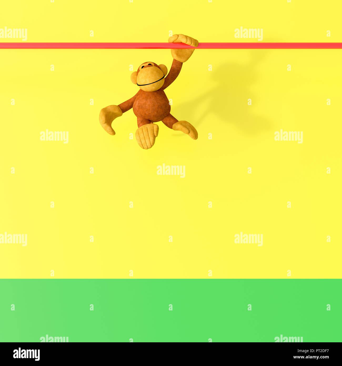 3D rendering, Monkey hanging from bar, having fun Stock Photo