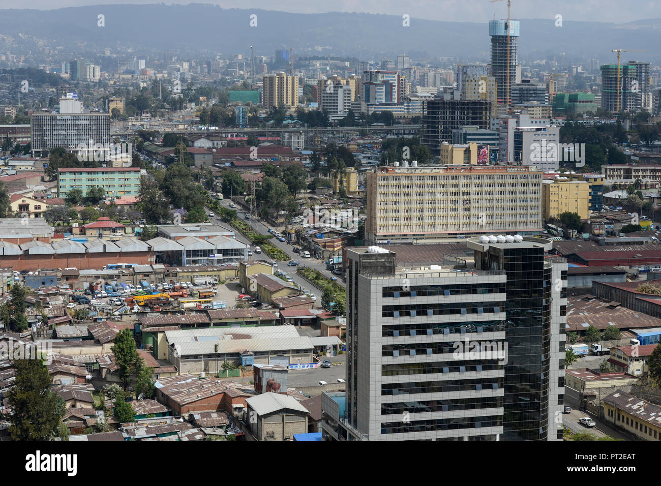 ETHIOPIA , Addis Abeba, construction boom, most of the construction is done by chinese companies / AETHIOPIEN, Addis Abeba, Bauboom, die meisten Hochhaeuser werden von chinesischen Firmen gebaut Stock Photo