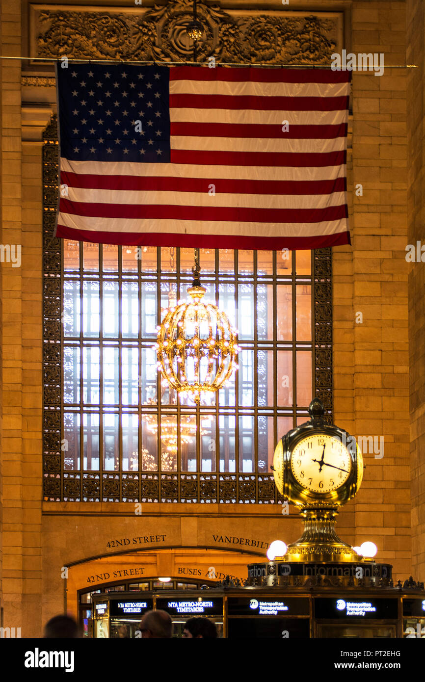 Clock in the interior of the Grand Central Terminal of New York in the USA Stock Photo