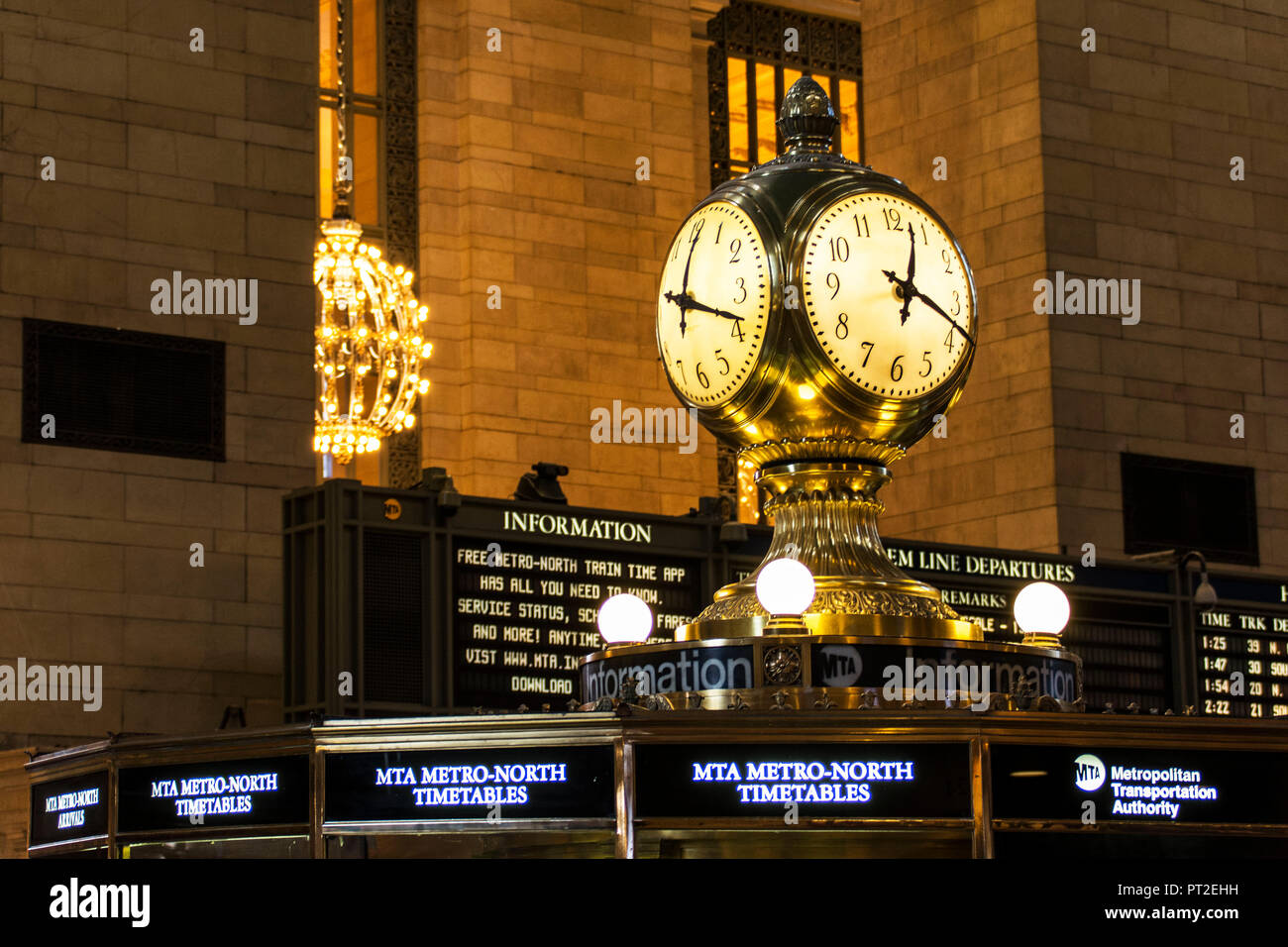 Clock in the interior of the Grand Central Terminal of New York in the USA Stock Photo