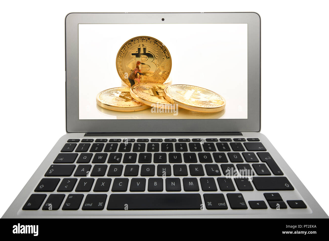 Figure bitcoin mining, gold digger, digital currency Symbolical image,  golden physical coin bitcoin Stock Photo - Alamy